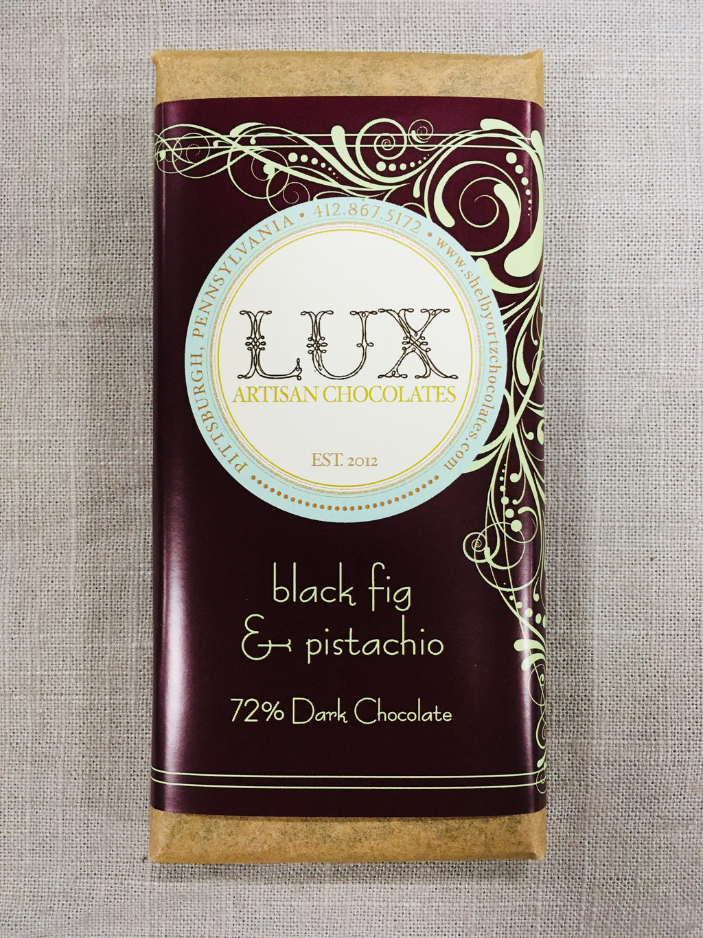 72% Dark Chocolate Black Fig & Pistachio Bar