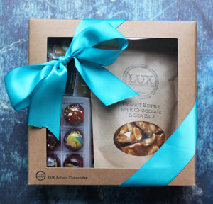 Six Piece Bonbon, Peanut Brittle or Toffee, and Chocolate Squares Gift Box